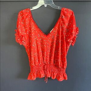 Sienna Sky Red Floral Blouse with Ruffled Sleeves